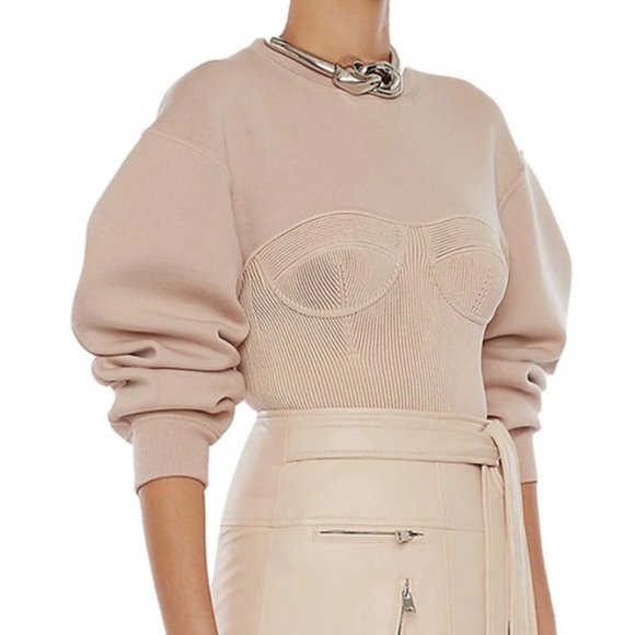 NWOT $2470 Alexander McQueen Corset Puff-sleeve Cotton Sweatshirt Knit top - Picture 3 of 13